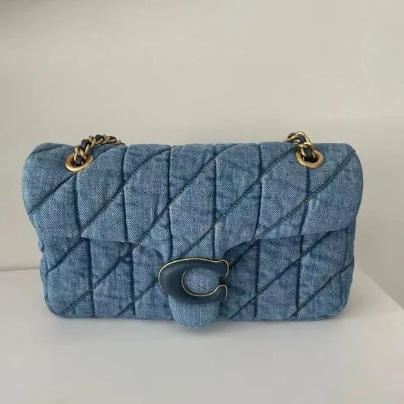 COACH Tabby Quilted Gold Logo Chain Denim Shoulder Bag - Picture 5 of 5
